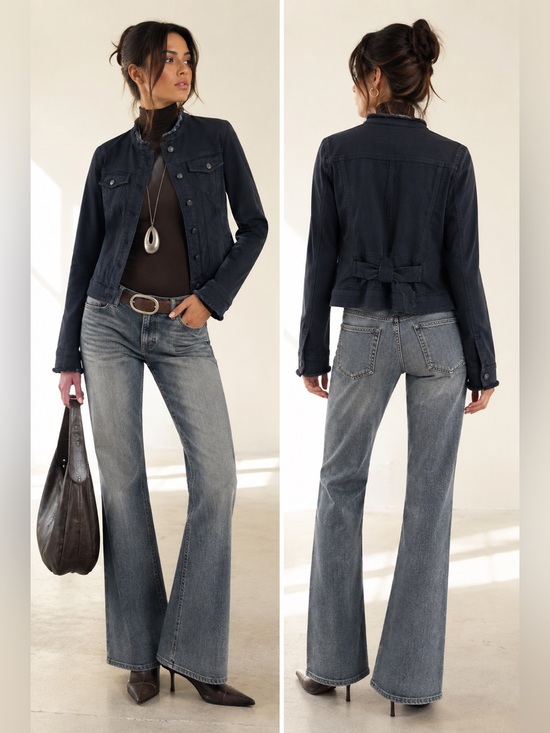Marc Cain Jackets & Blazers - Marc Cain Designer Raw Trim Denim Jacket Back Bow Detail Sz 2 / Sz S US